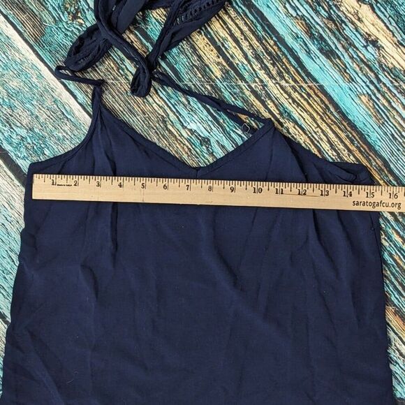 VTG Y2K Abercrombie & Fitch Navy Blue VNeck Floral Eyelet Mini Dress Boho Chic - Picture 8 of 9